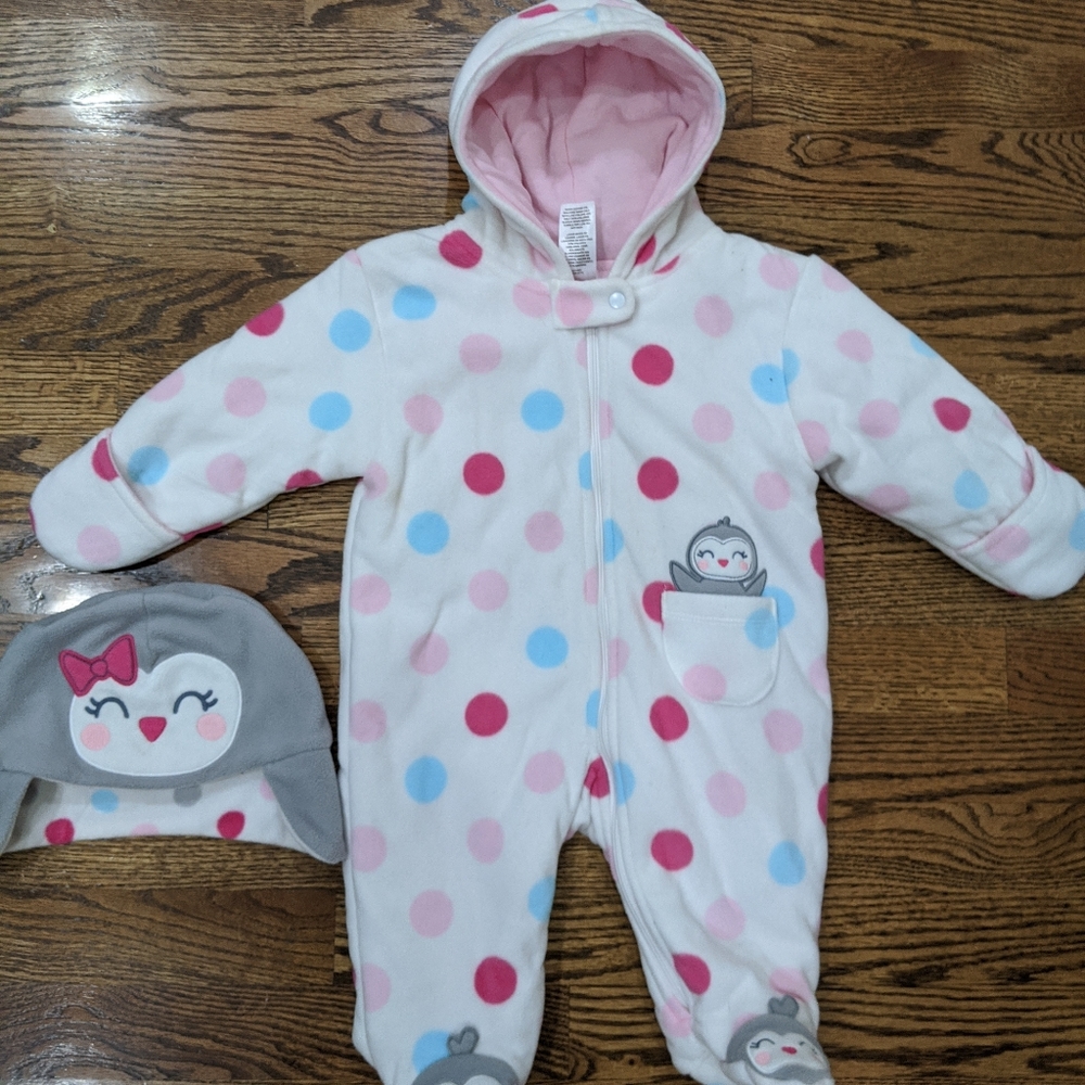 Baby girl snowsuit and hat